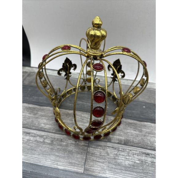 Gold Metal and Faux Ruby Crown - Fleur-de-Lis - Decor or Costume - 11" tall {XX} - Picture 5 of 10